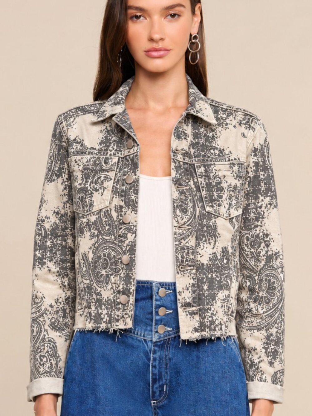 L'AGENCE Janelle Slim Jacket in the Paisley Grey White Flocked S NWOT